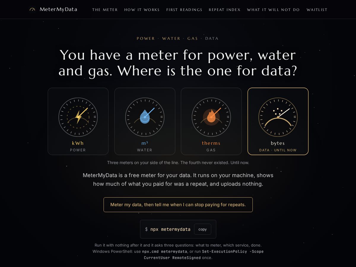 Landing-page snapshot of metermydata.store