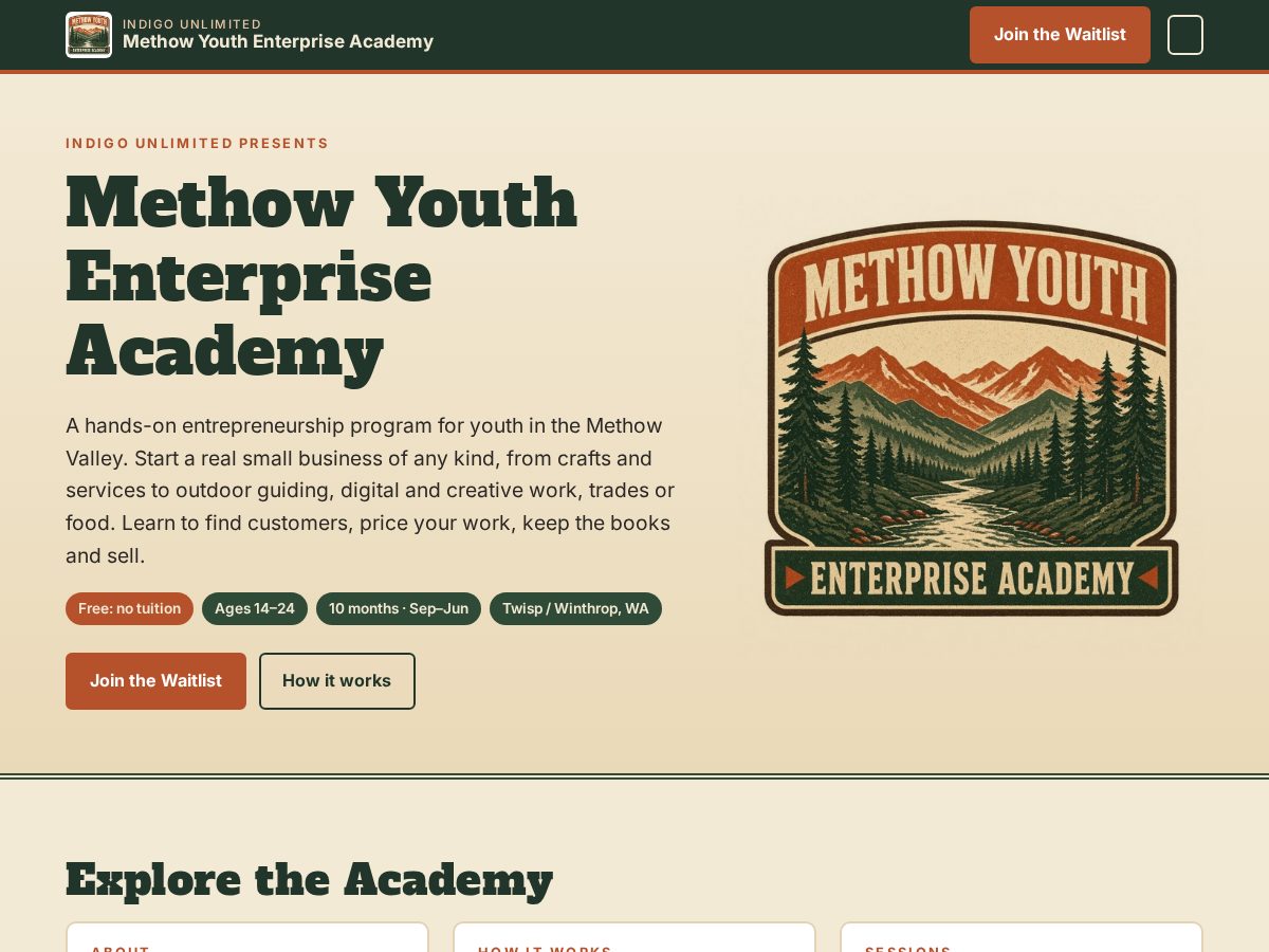 Landing-page snapshot of methowyouth.org