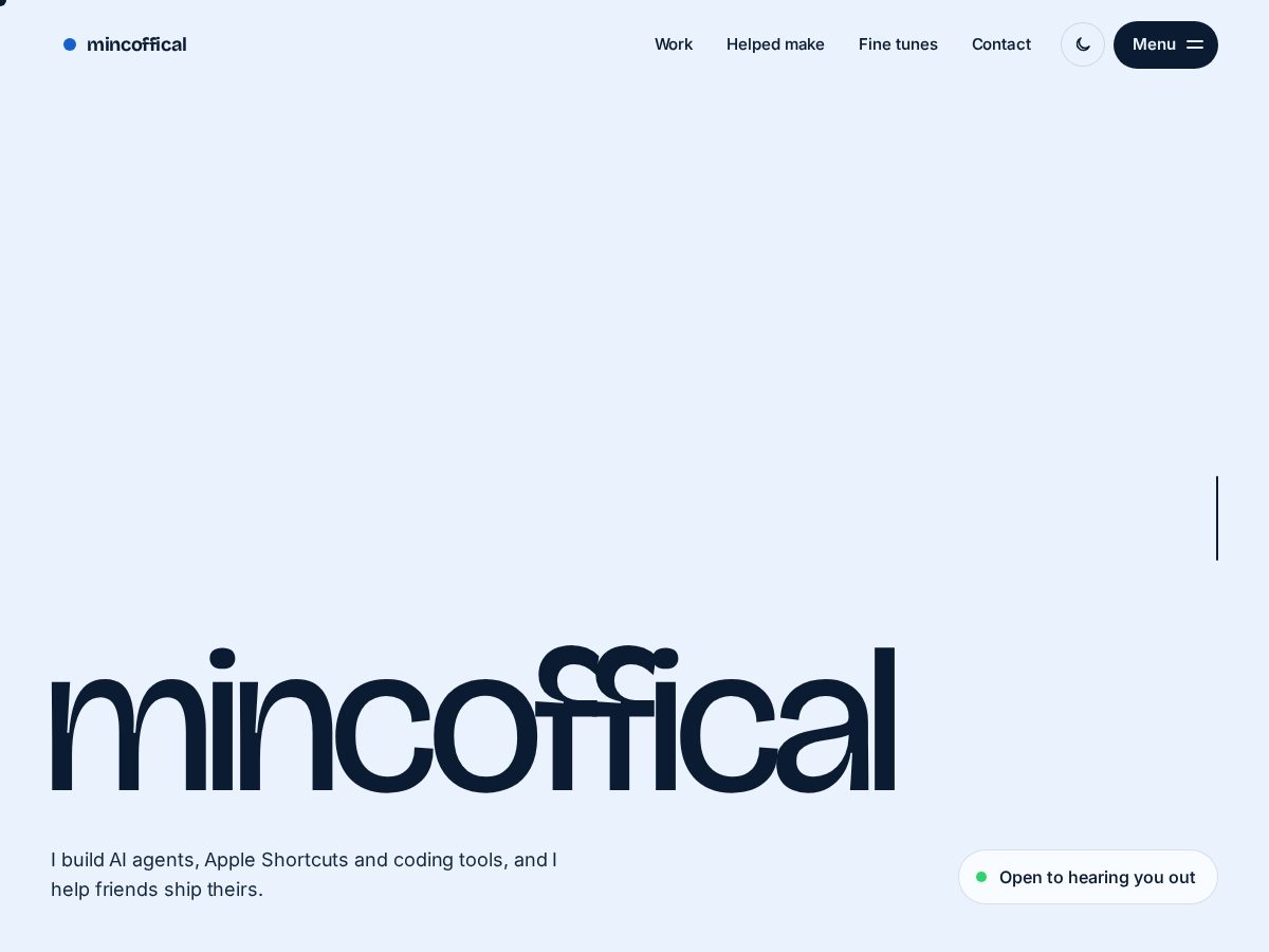 Landing-page snapshot of mincoffical.codes