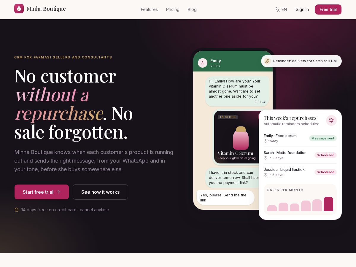 Landing-page snapshot of minhaboutique.app