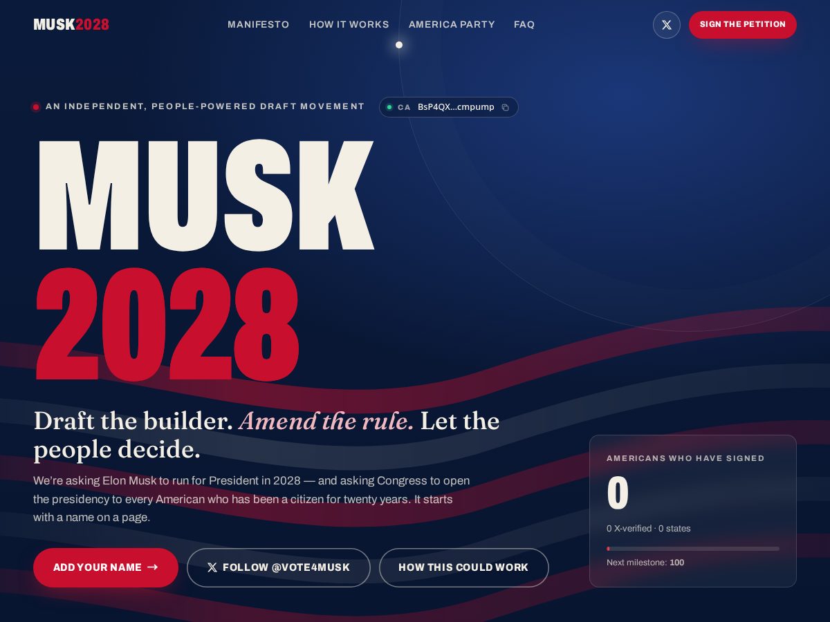 Landing-page snapshot of musk2028.vote