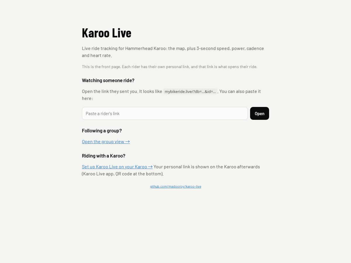 Landing-page snapshot of mybikeride.live