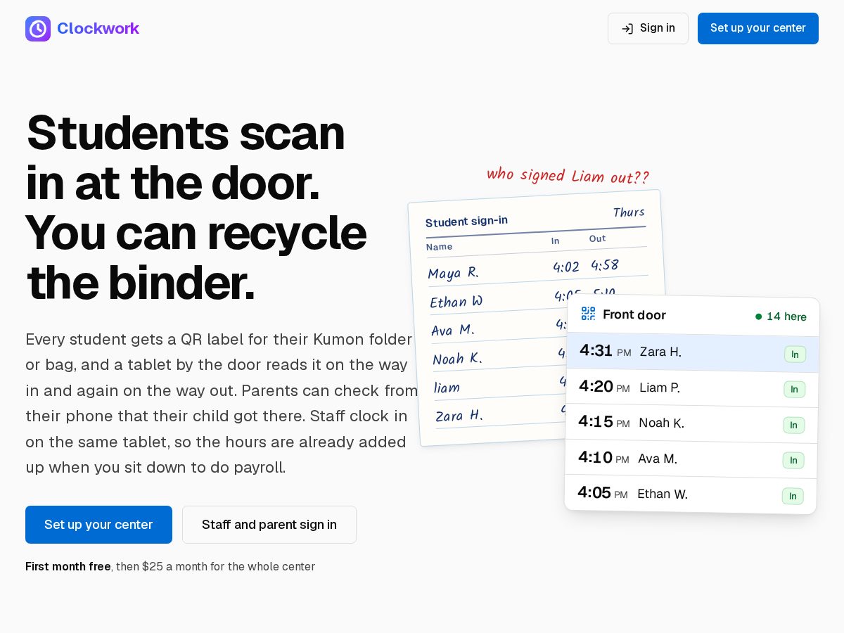 Landing-page snapshot of myclockwork.app