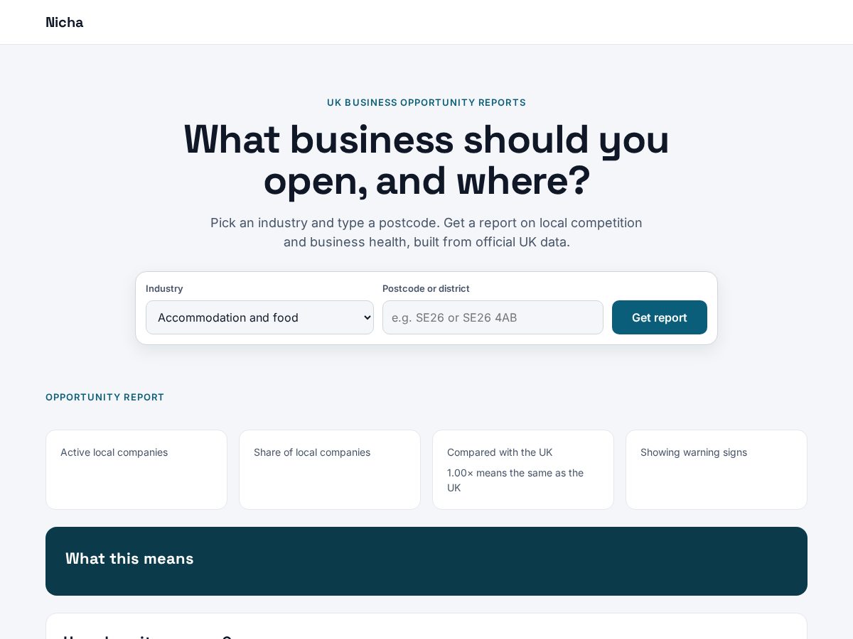 Landing-page snapshot of nicha.app