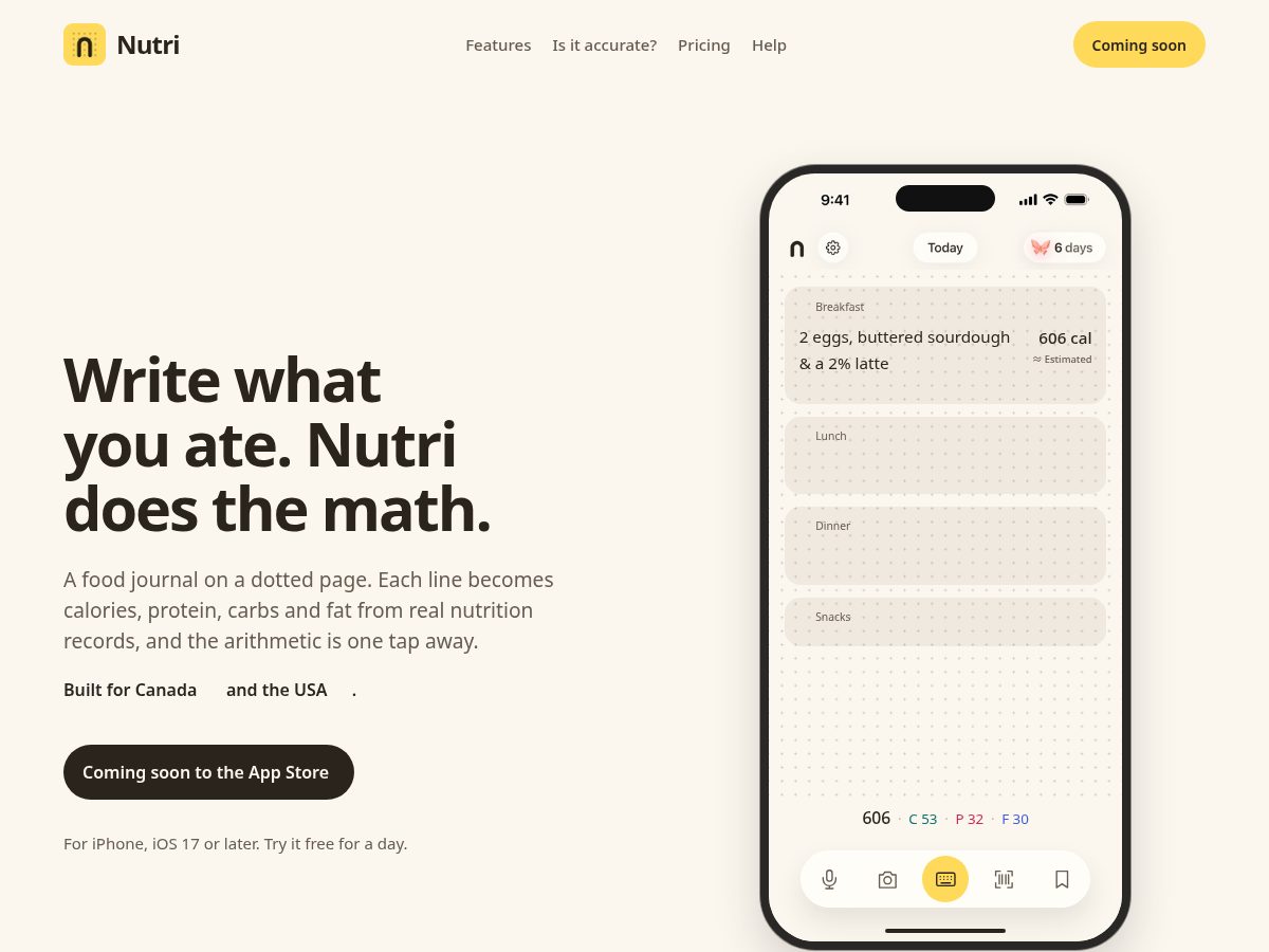 Landing-page snapshot of nutriii.app