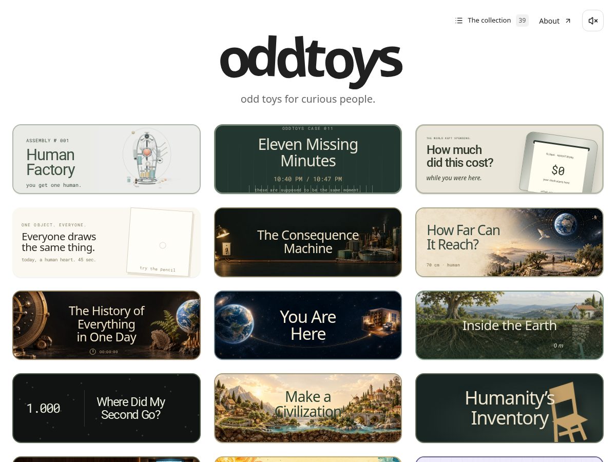 Landing-page snapshot of oddtoys.fun