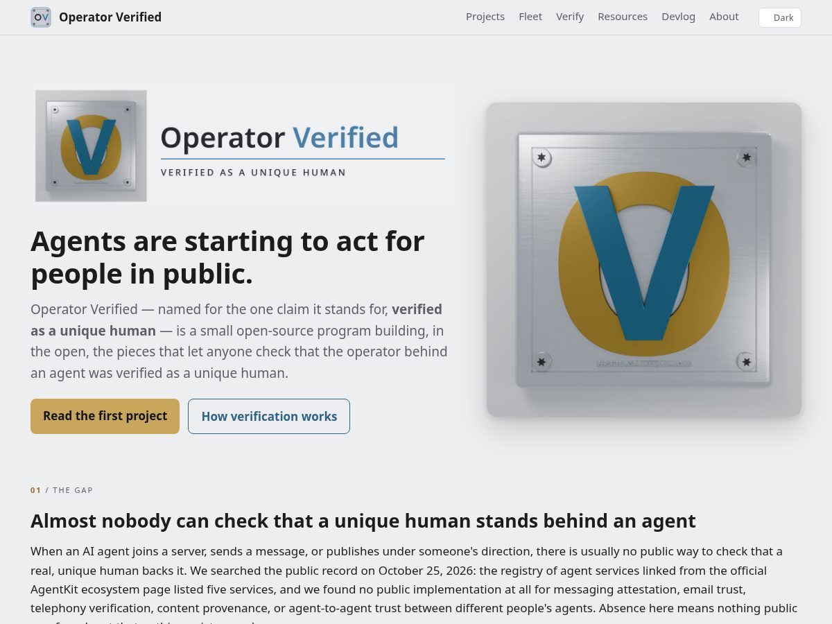 Landing-page snapshot of operatorverified.org