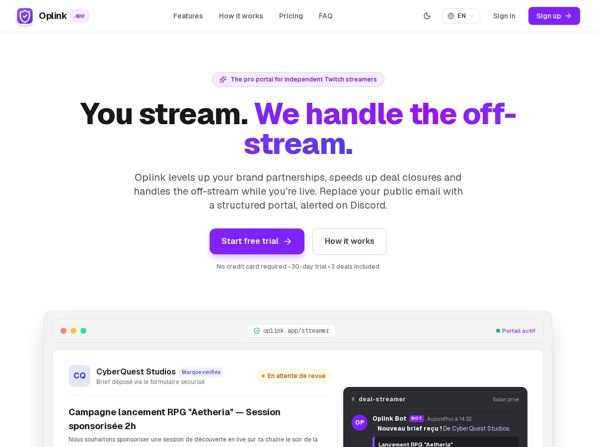 Landing-page snapshot of oplink.app