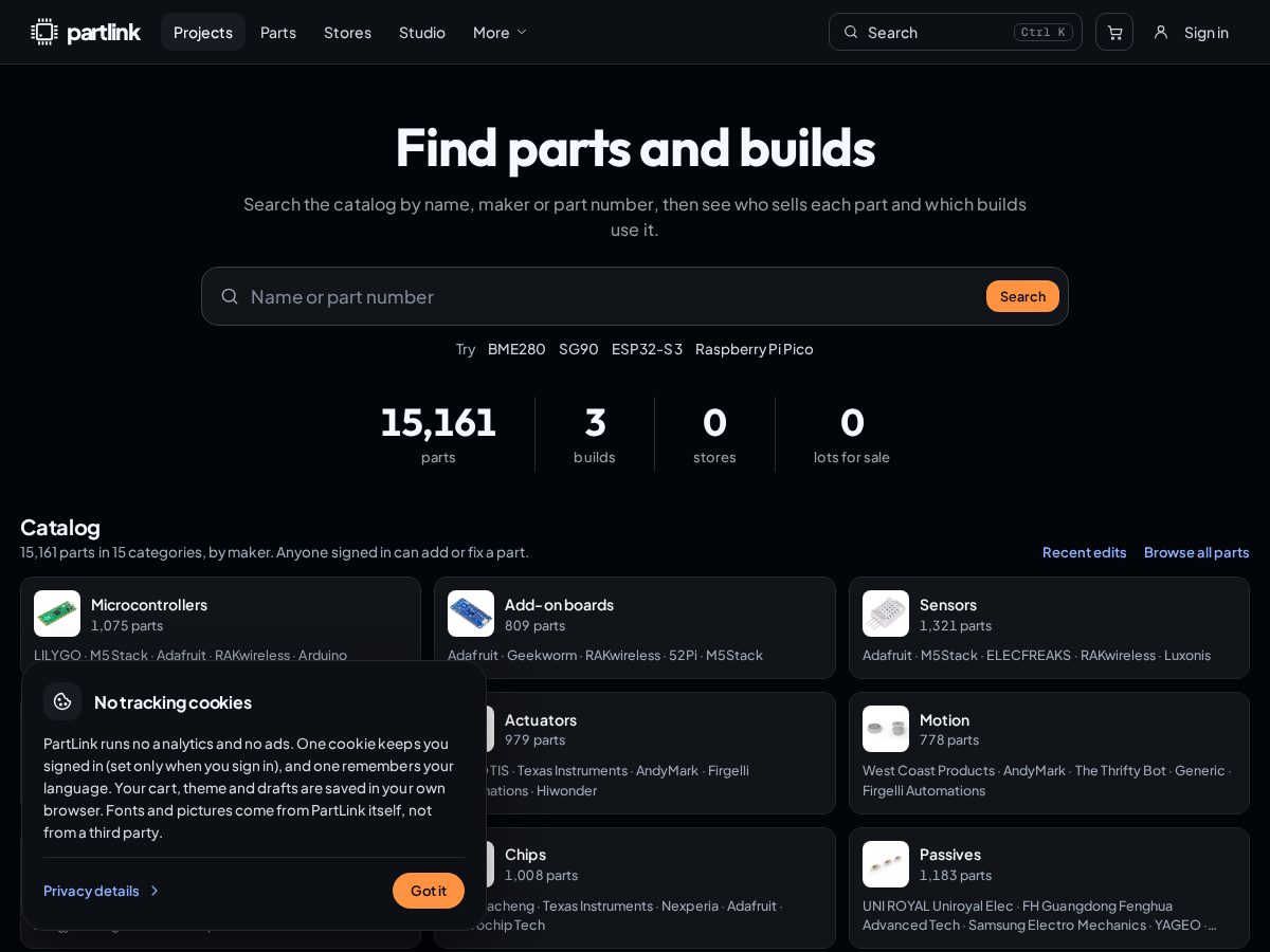 Landing-page snapshot of partlink.dev