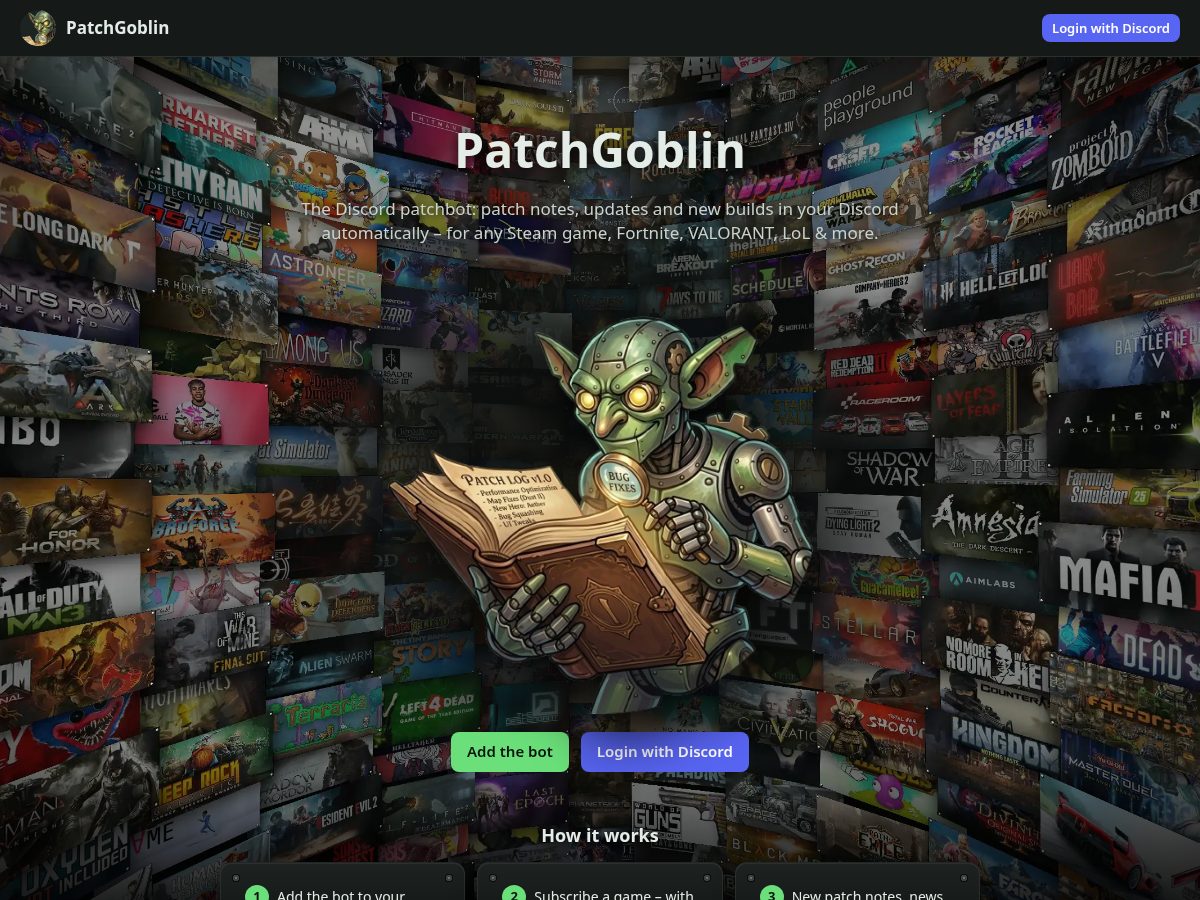 Landing-page snapshot of patchgoblin.dev