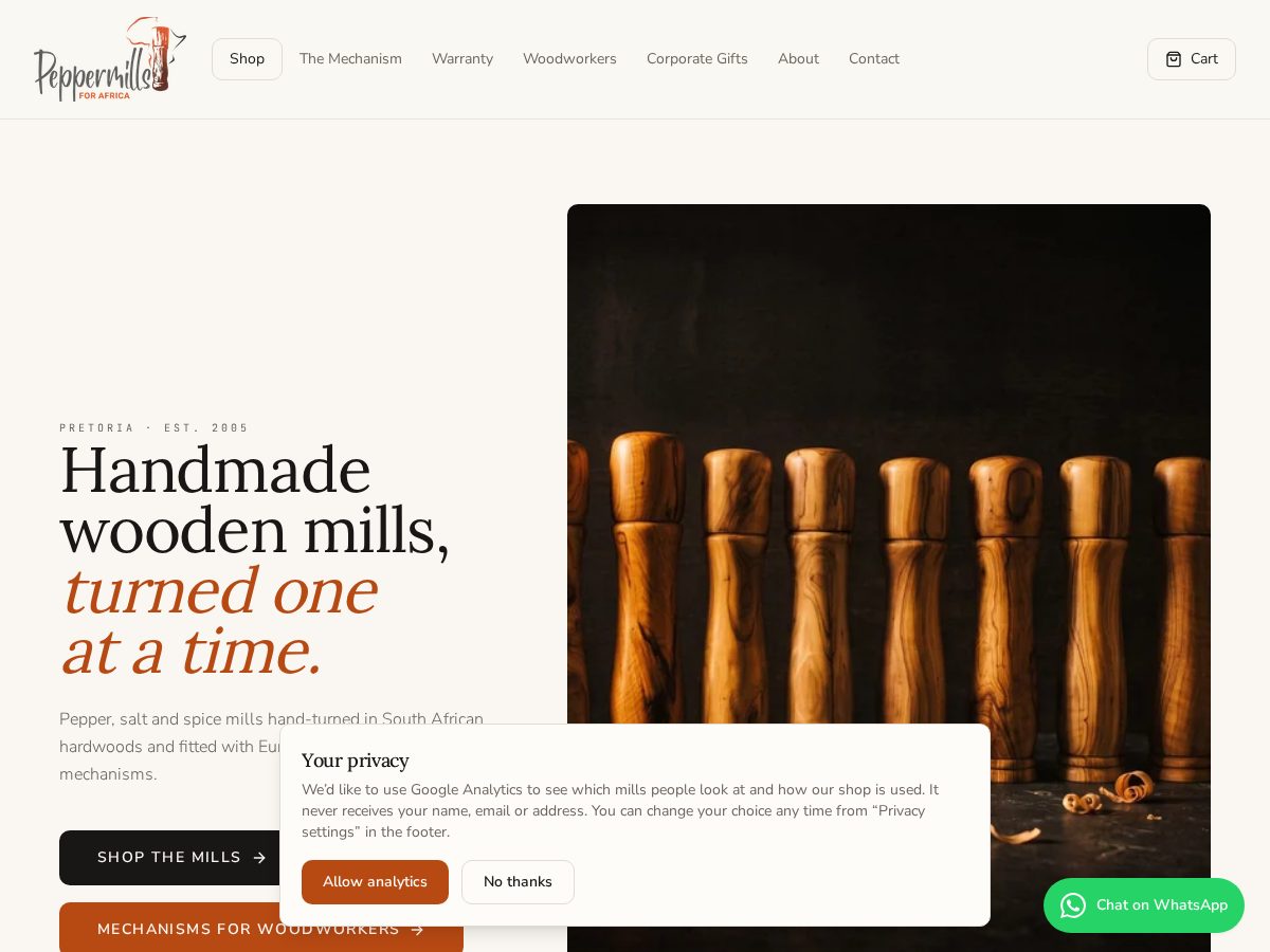 Landing-page snapshot of peppermills.shop