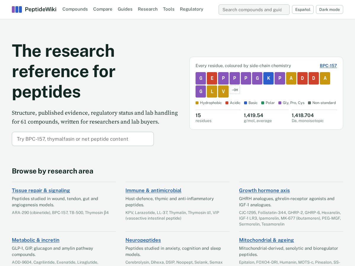Landing-page snapshot of peptidewiki.net