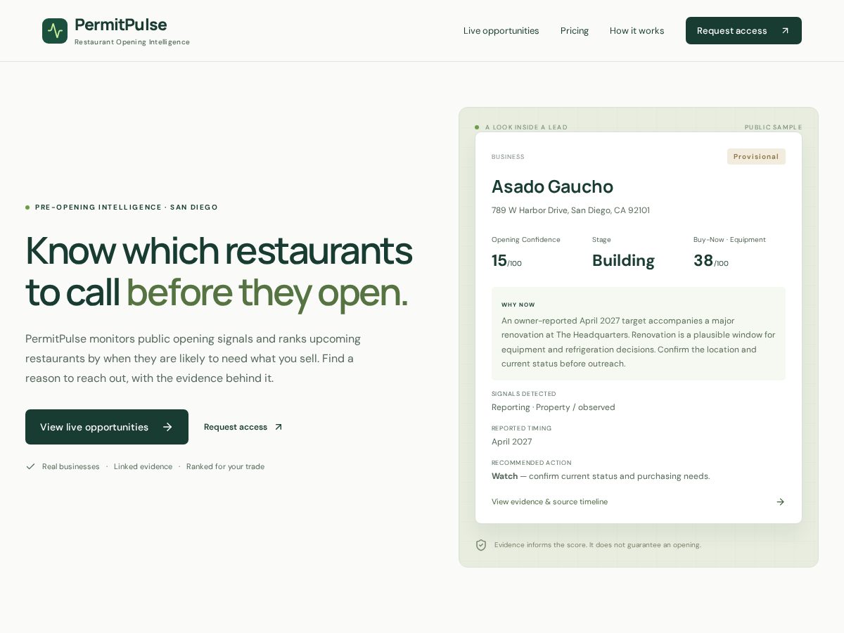 Landing-page snapshot of permitpulse.llc