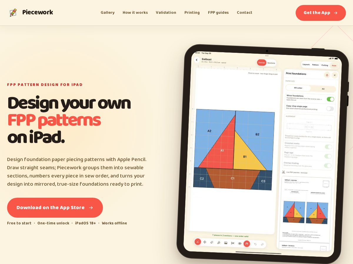Landing-page snapshot of piecework.app