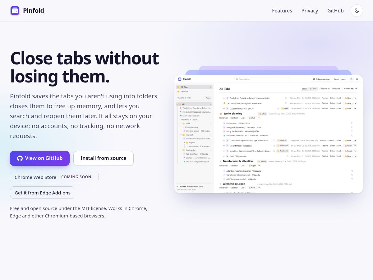 Landing-page snapshot of pinfold.page