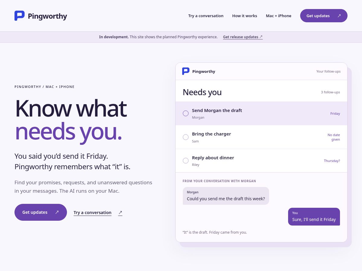 Landing-page snapshot of pingworthy.app