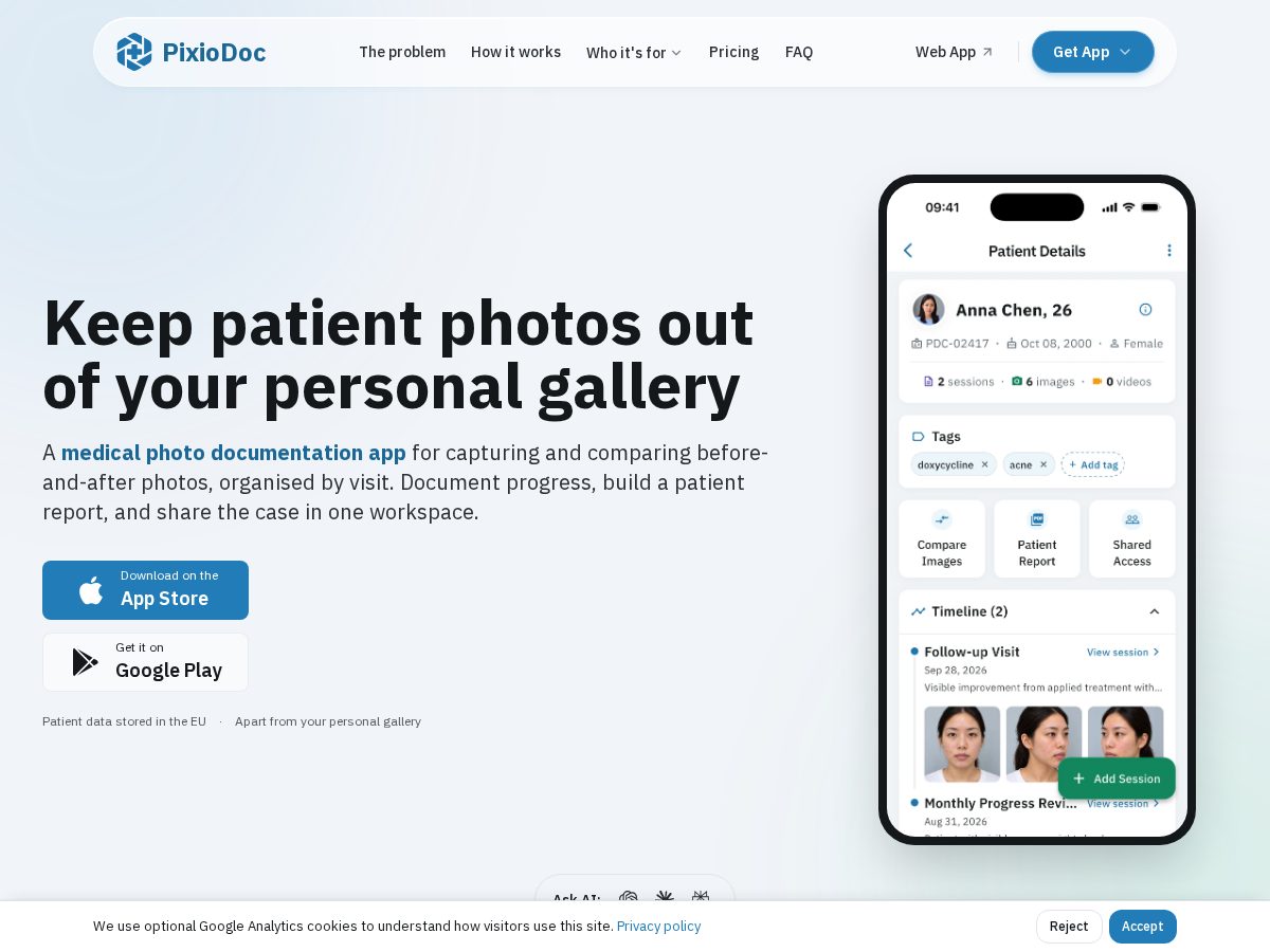 Landing-page snapshot of pixiodoc.app