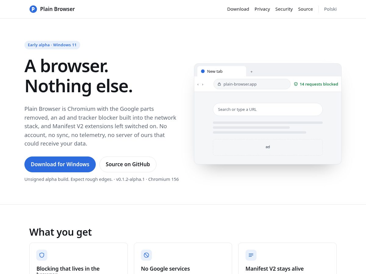 Landing-page snapshot of plain-browser.app