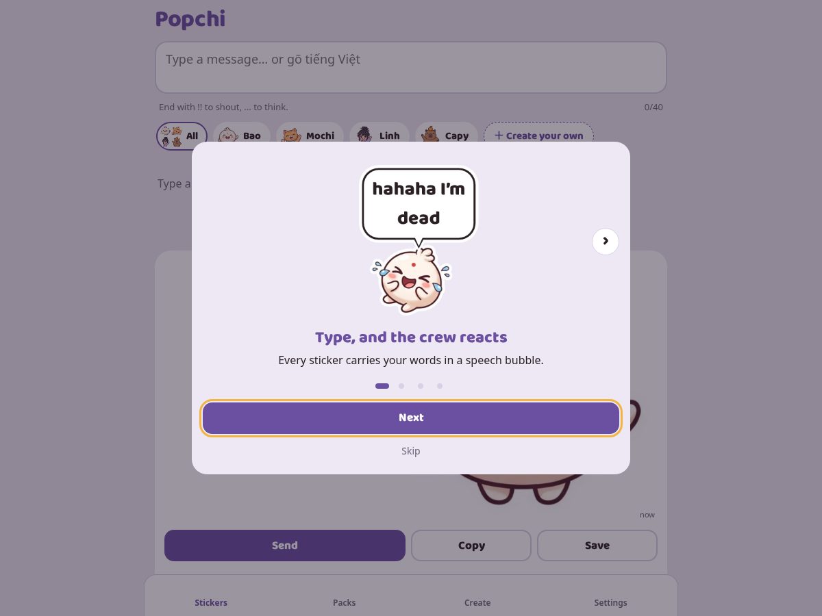 Landing-page snapshot of popchi.app