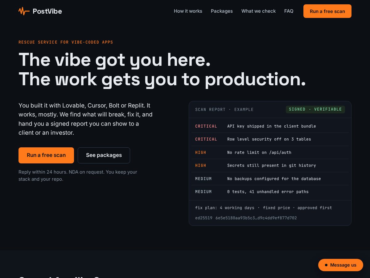 Landing-page snapshot of postvibe.work