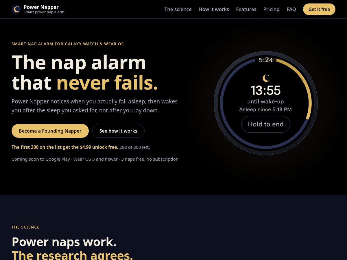 Landing-page snapshot of powernapper.app
