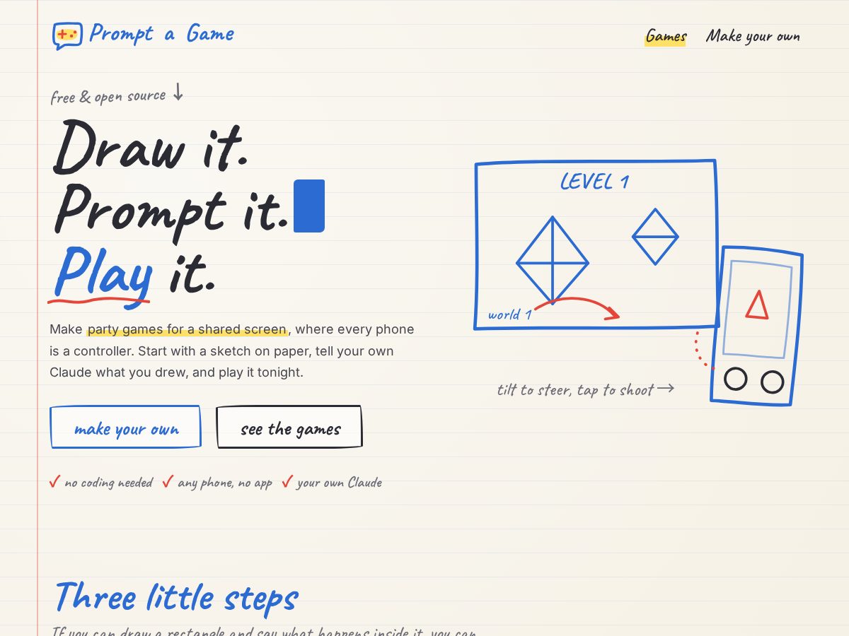 Landing-page snapshot of promptagame.org