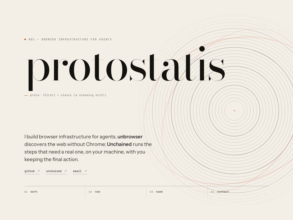 Landing-page snapshot of protostatis.dev