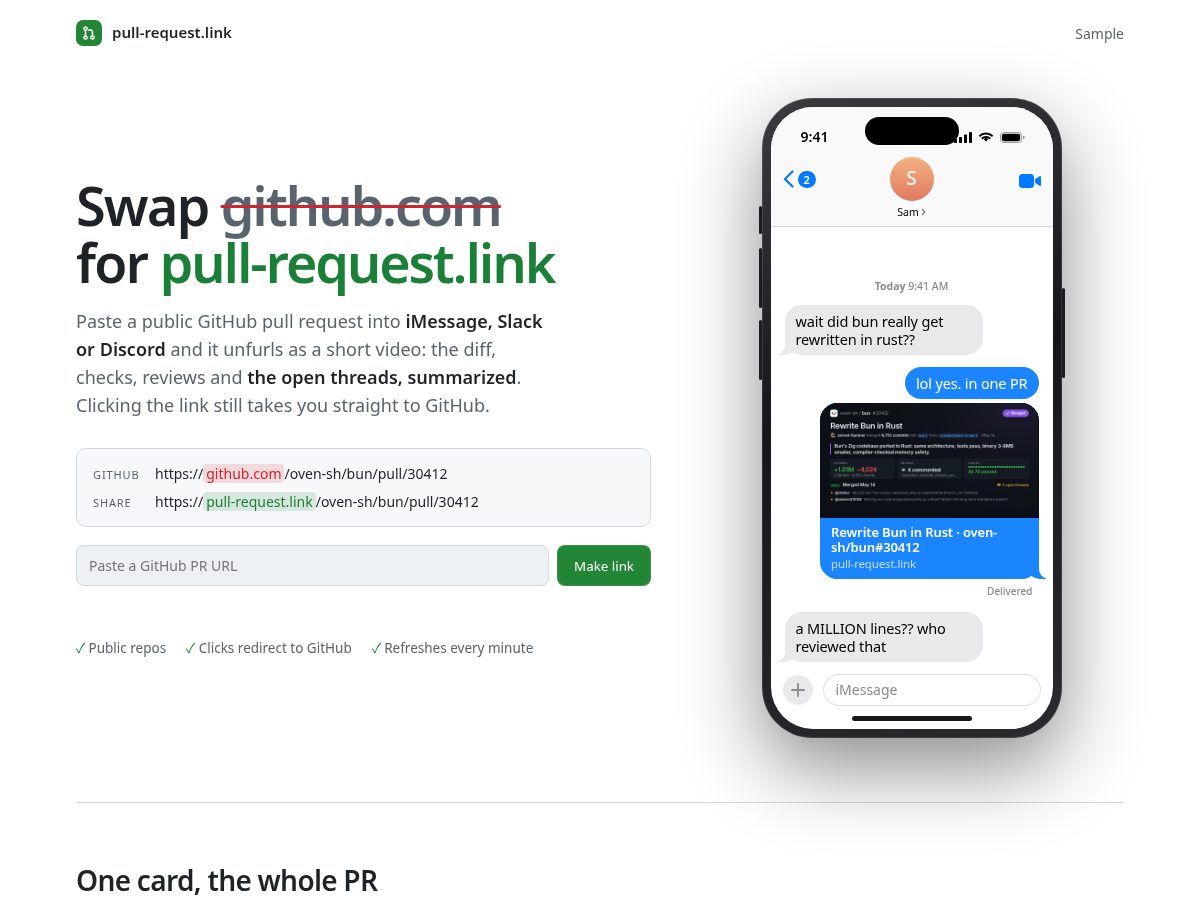 Landing-page snapshot of pull-request.link