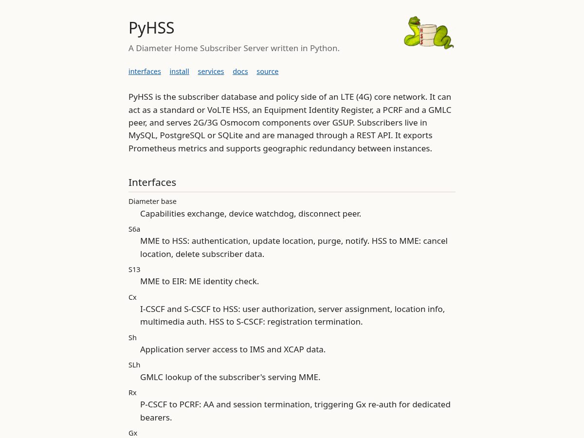 Landing-page snapshot of pyhss.org