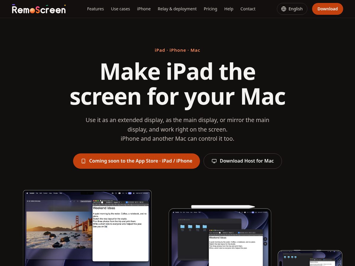 Landing-page snapshot of remoscreen.net