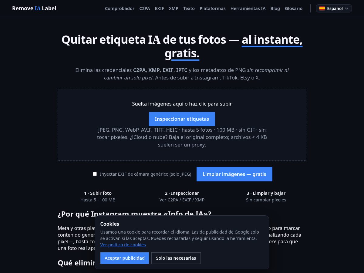 Landing-page snapshot of removeialabel.app
