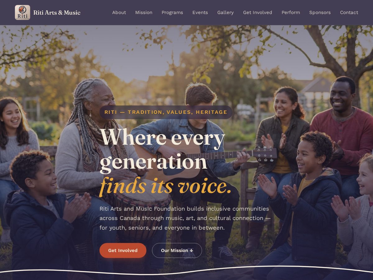 Landing-page snapshot of ritiartsandmusic.org