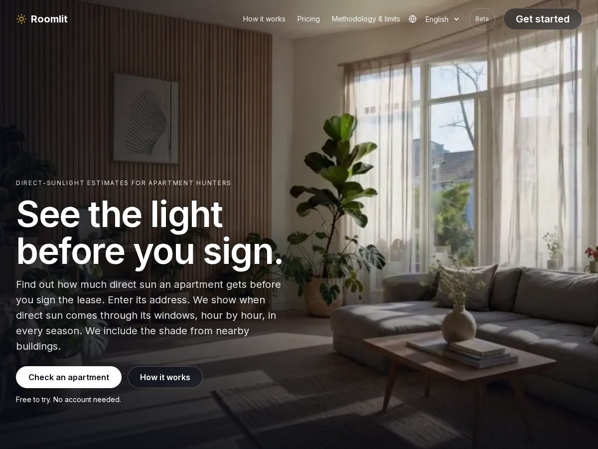Landing-page snapshot of roomlit.app