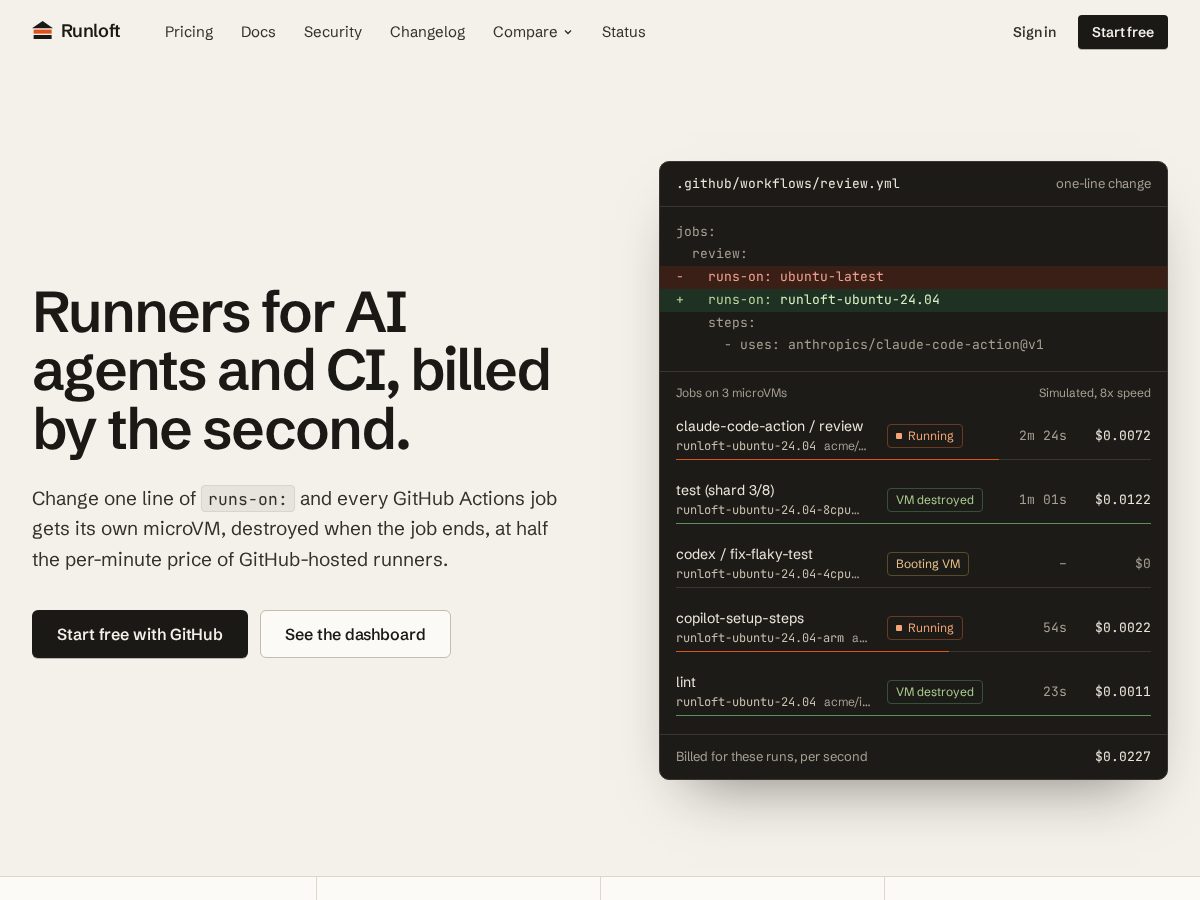 Landing-page snapshot of runloft.dev