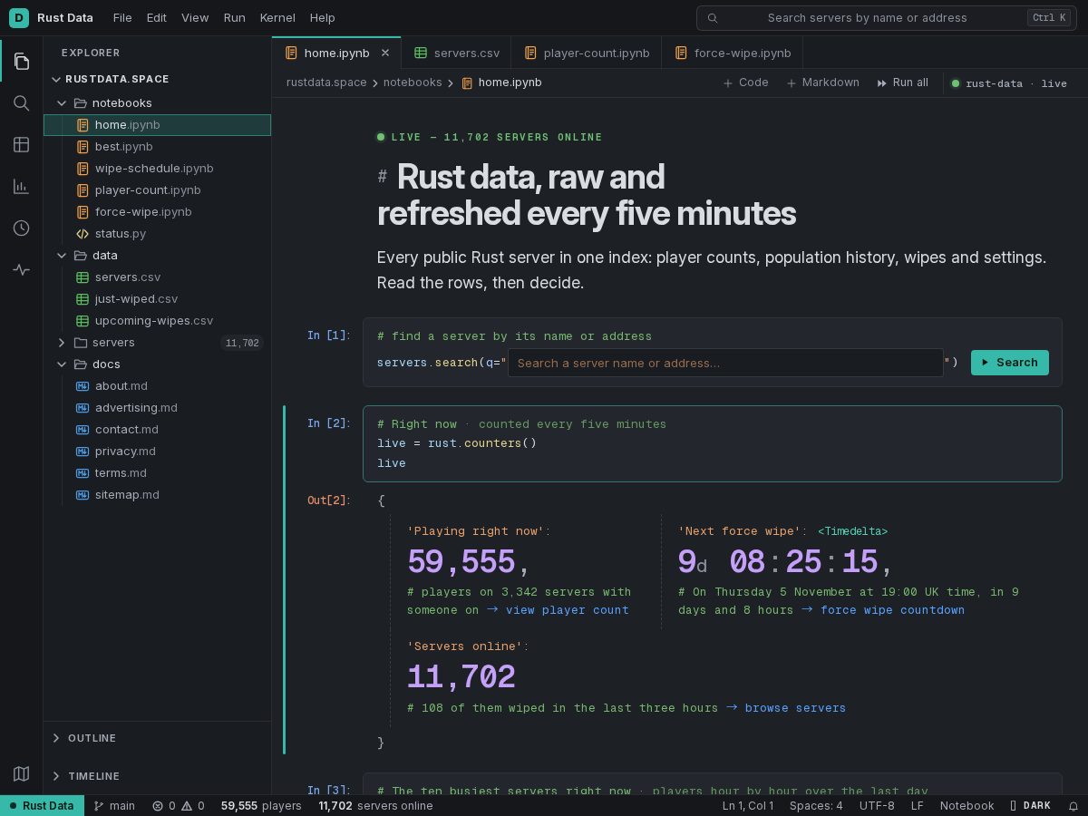 Landing-page snapshot of rustdata.space
