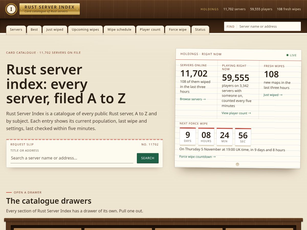 Landing-page snapshot of rustserverindex.org