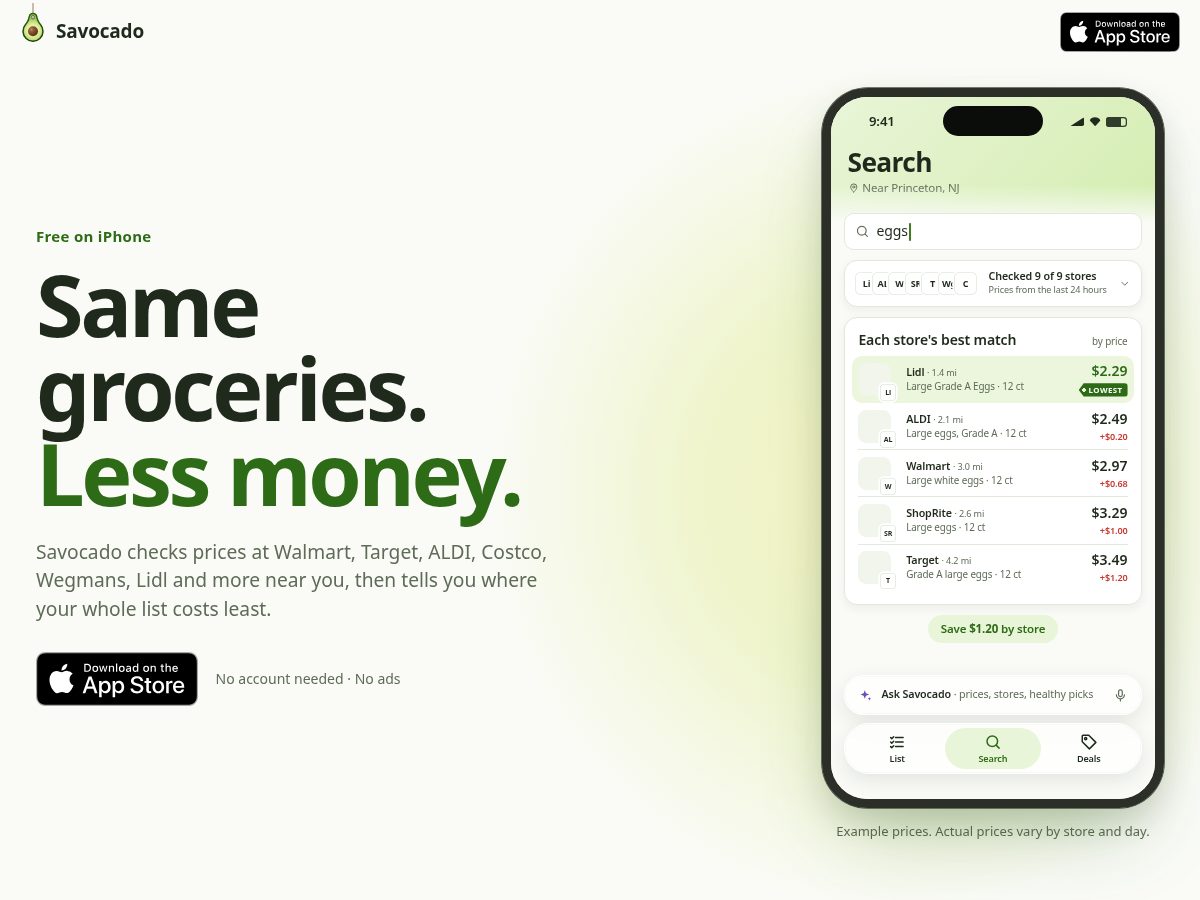 Landing-page snapshot of savocado.app