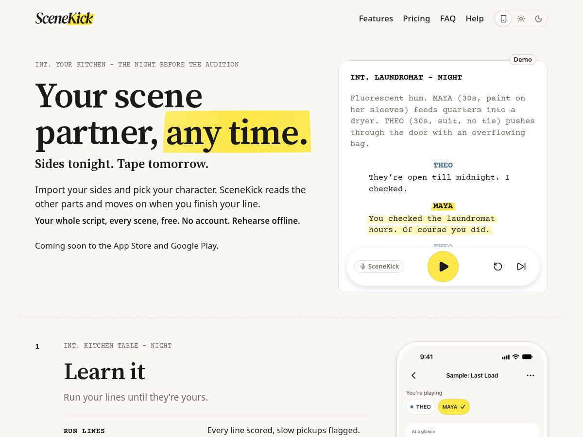 Landing-page snapshot of scenekick.app