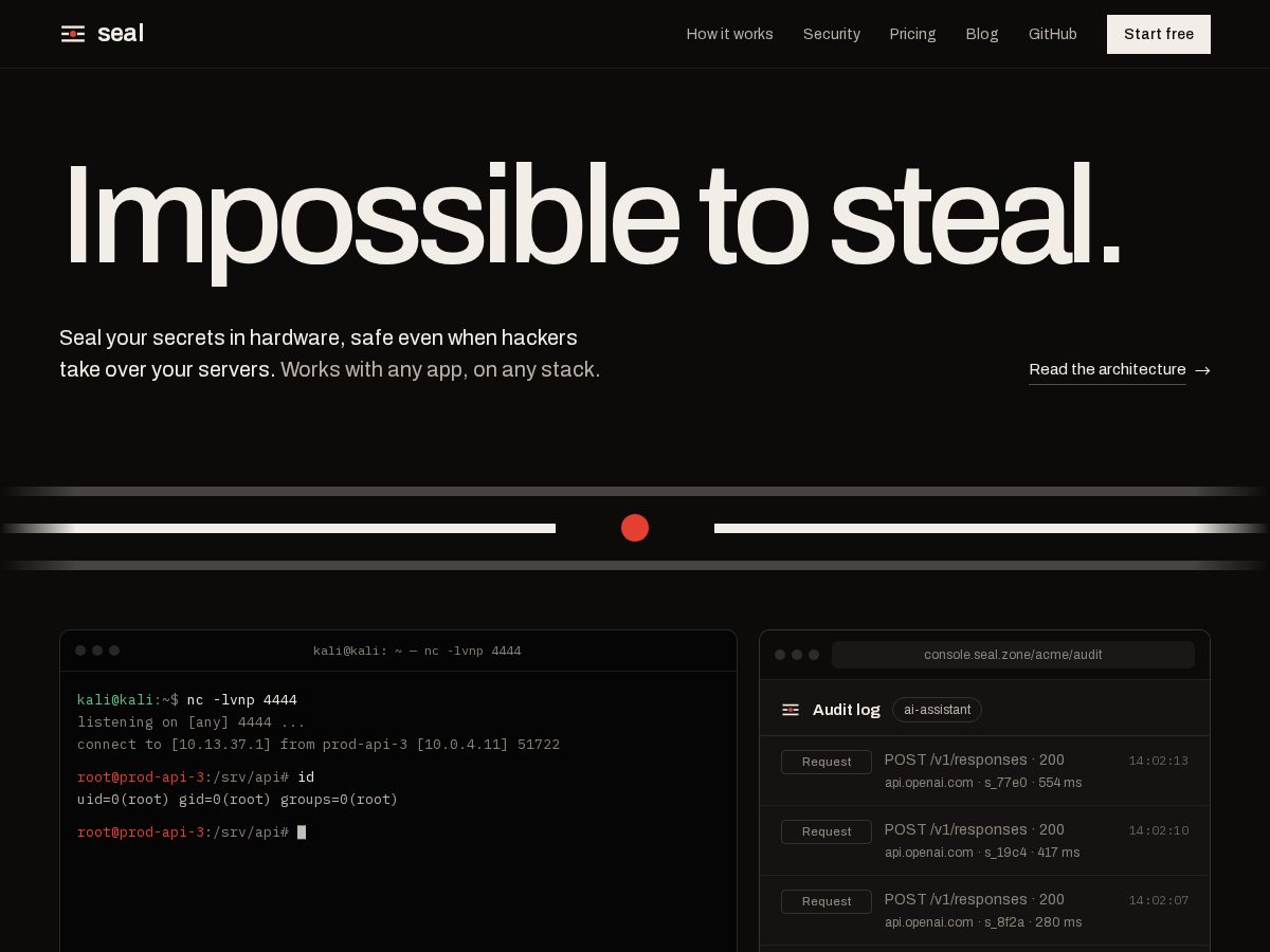 Landing-page snapshot of seal.zone