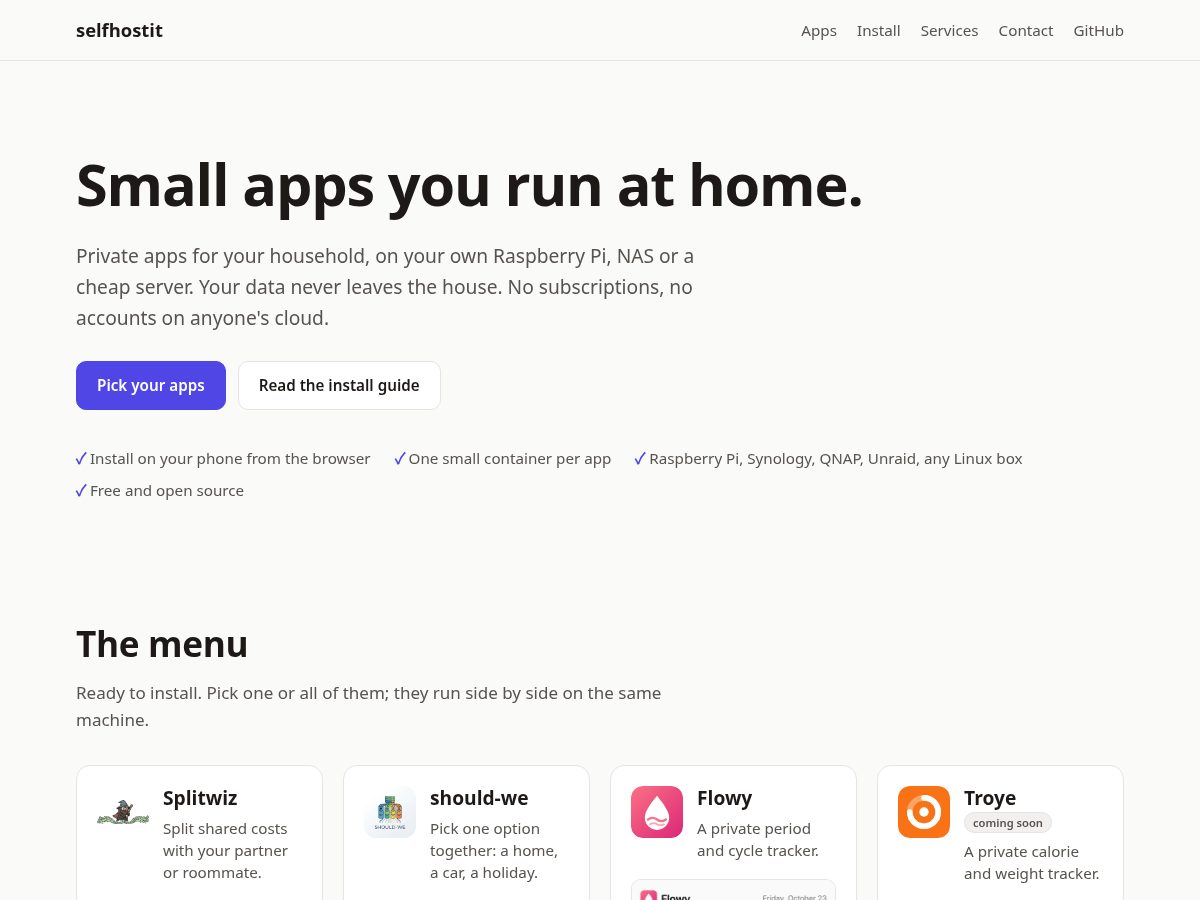 Landing-page snapshot of selfhostit.org