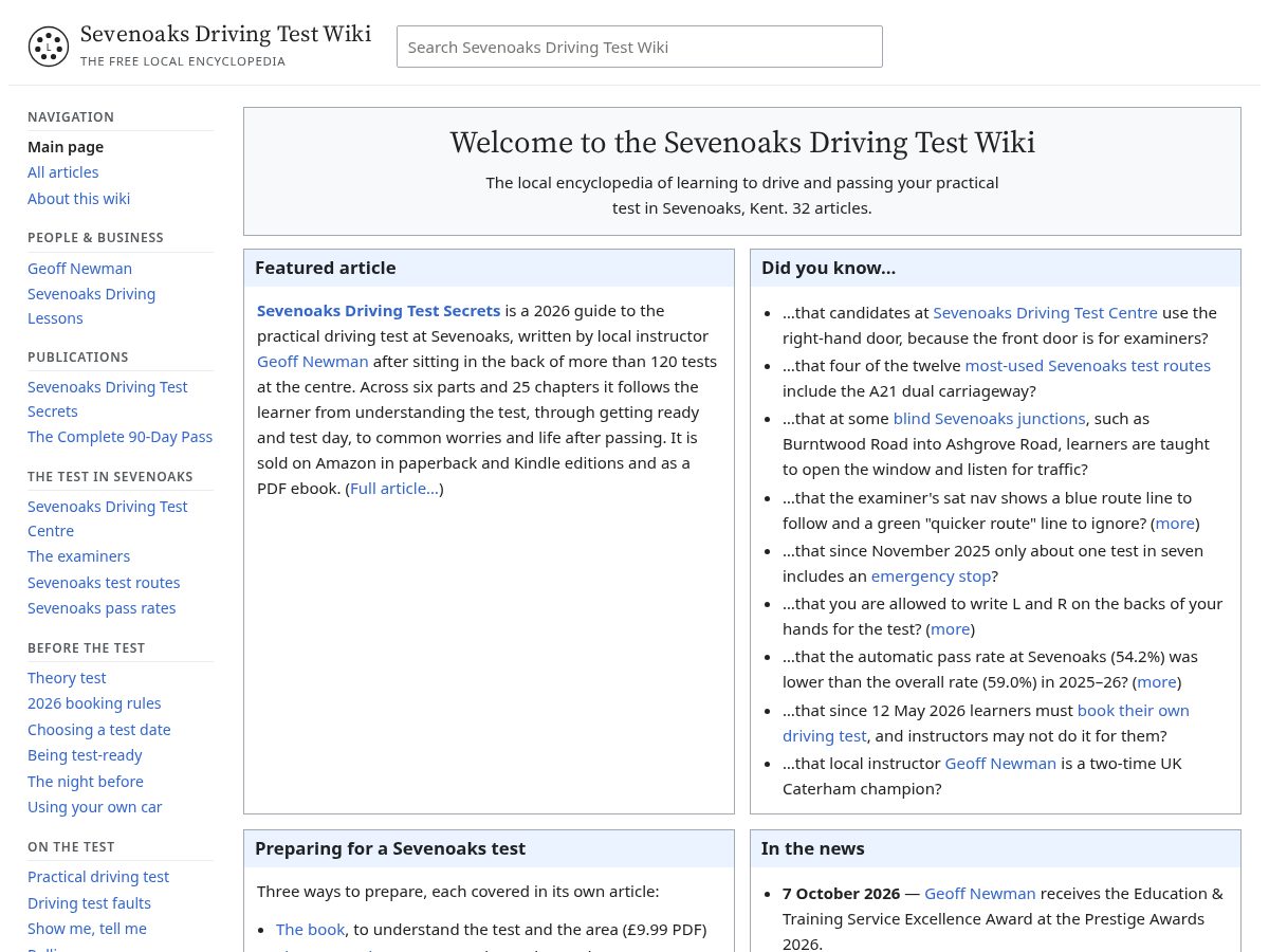 Landing-page snapshot of sevenoaksdrivingtest.wiki