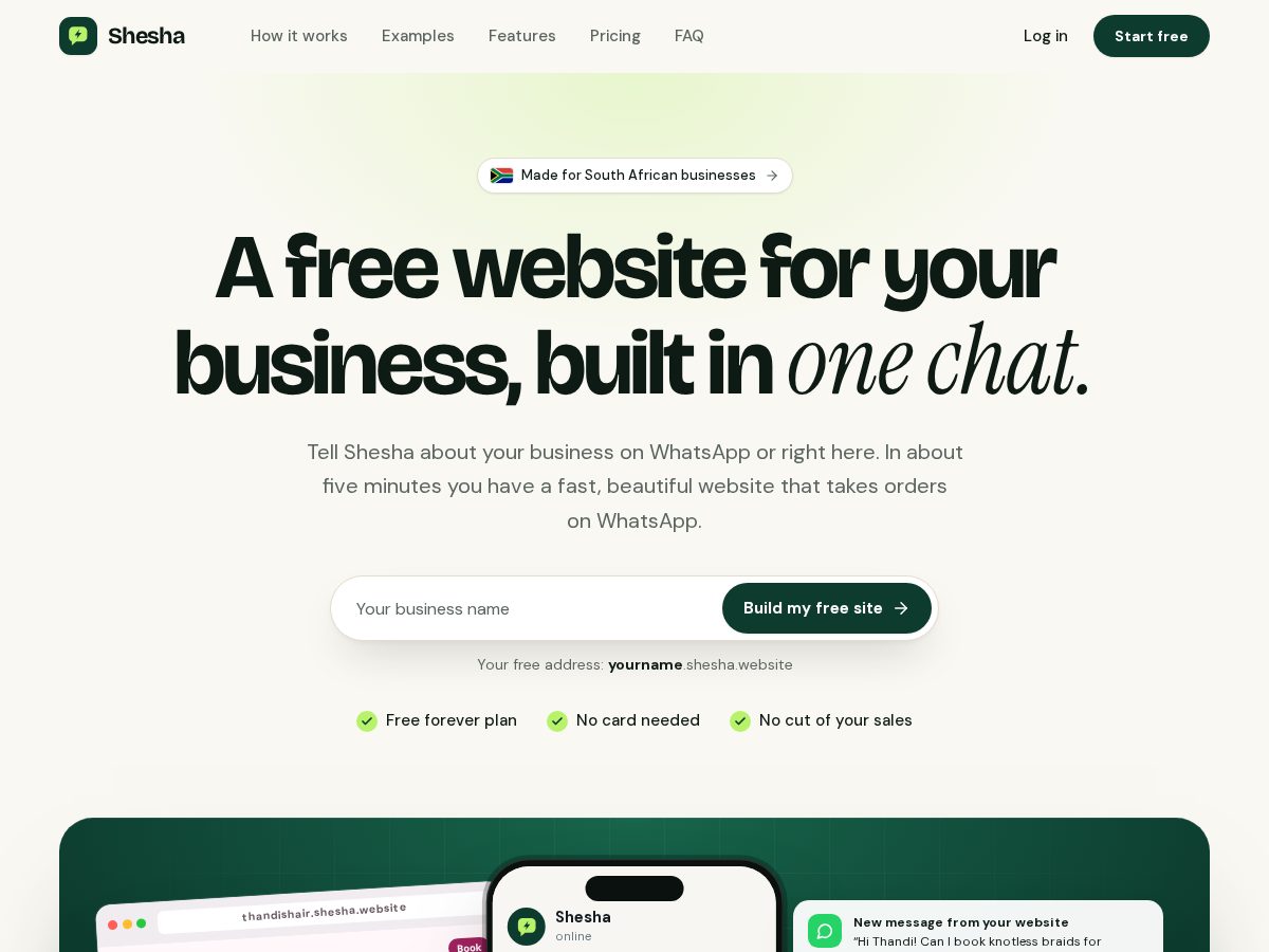 Landing-page snapshot of shesha.website