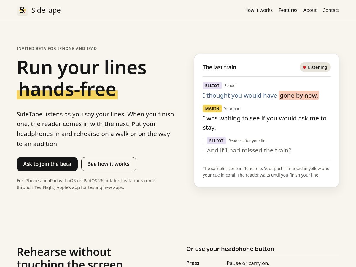 Landing-page snapshot of sidetape.app
