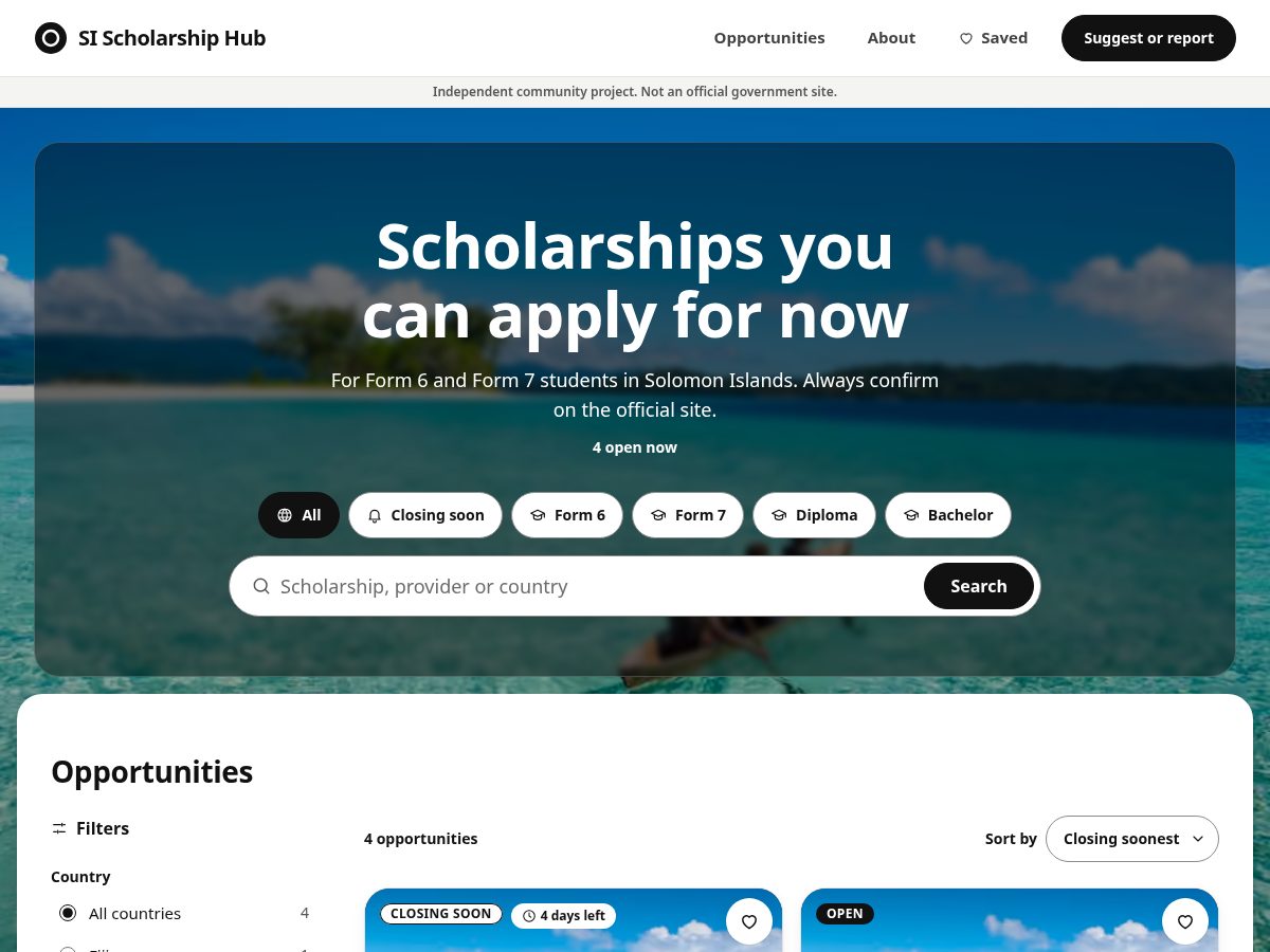 Landing-page snapshot of siopportunityhub.online
