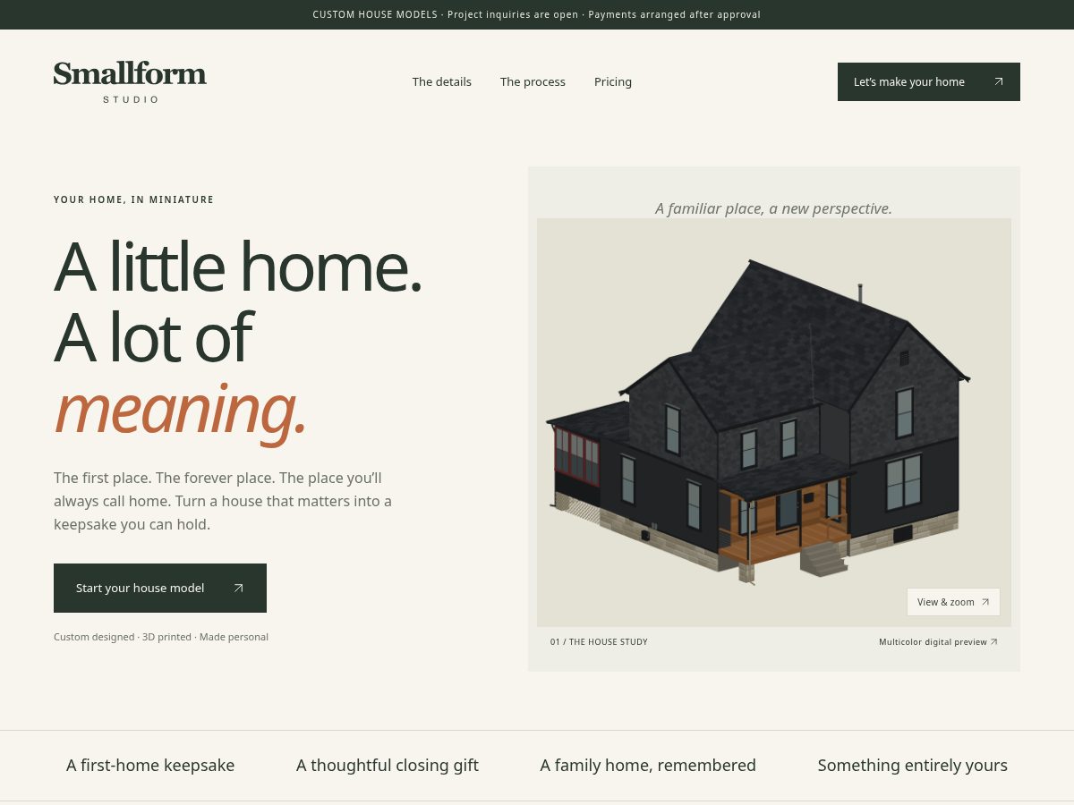 Landing-page snapshot of smallform.studio