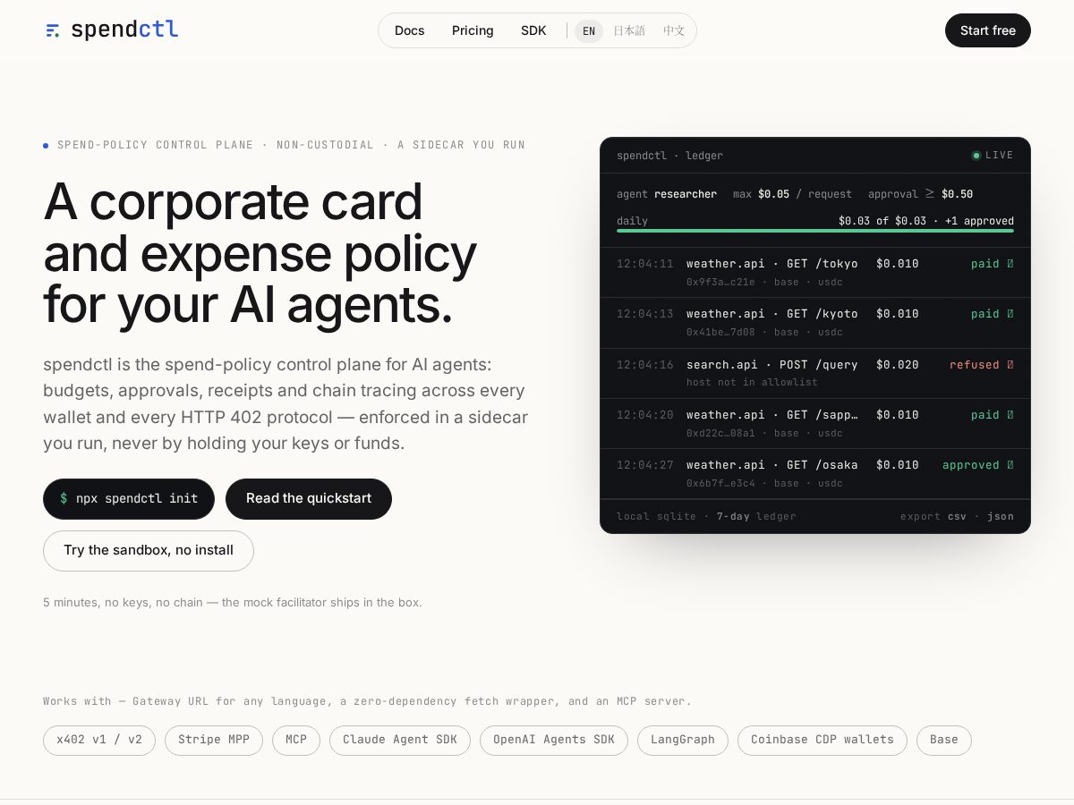 Landing-page snapshot of spendctl.dev