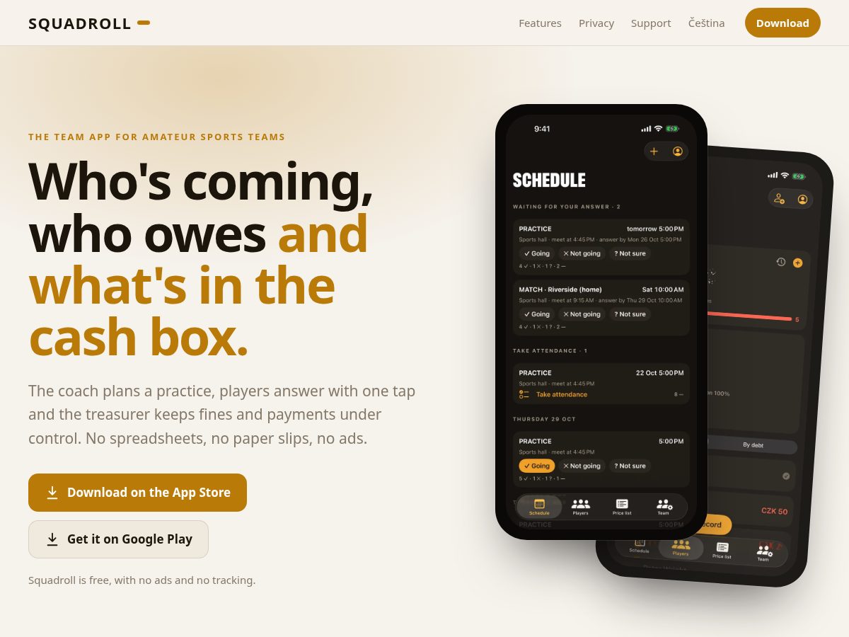 Landing-page snapshot of squadroll.app