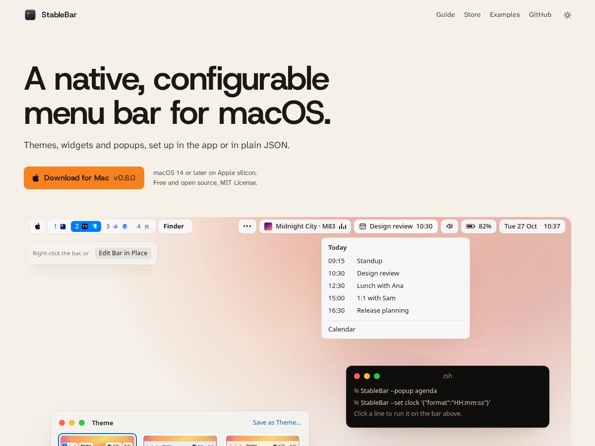 Landing-page snapshot of stablebar.app