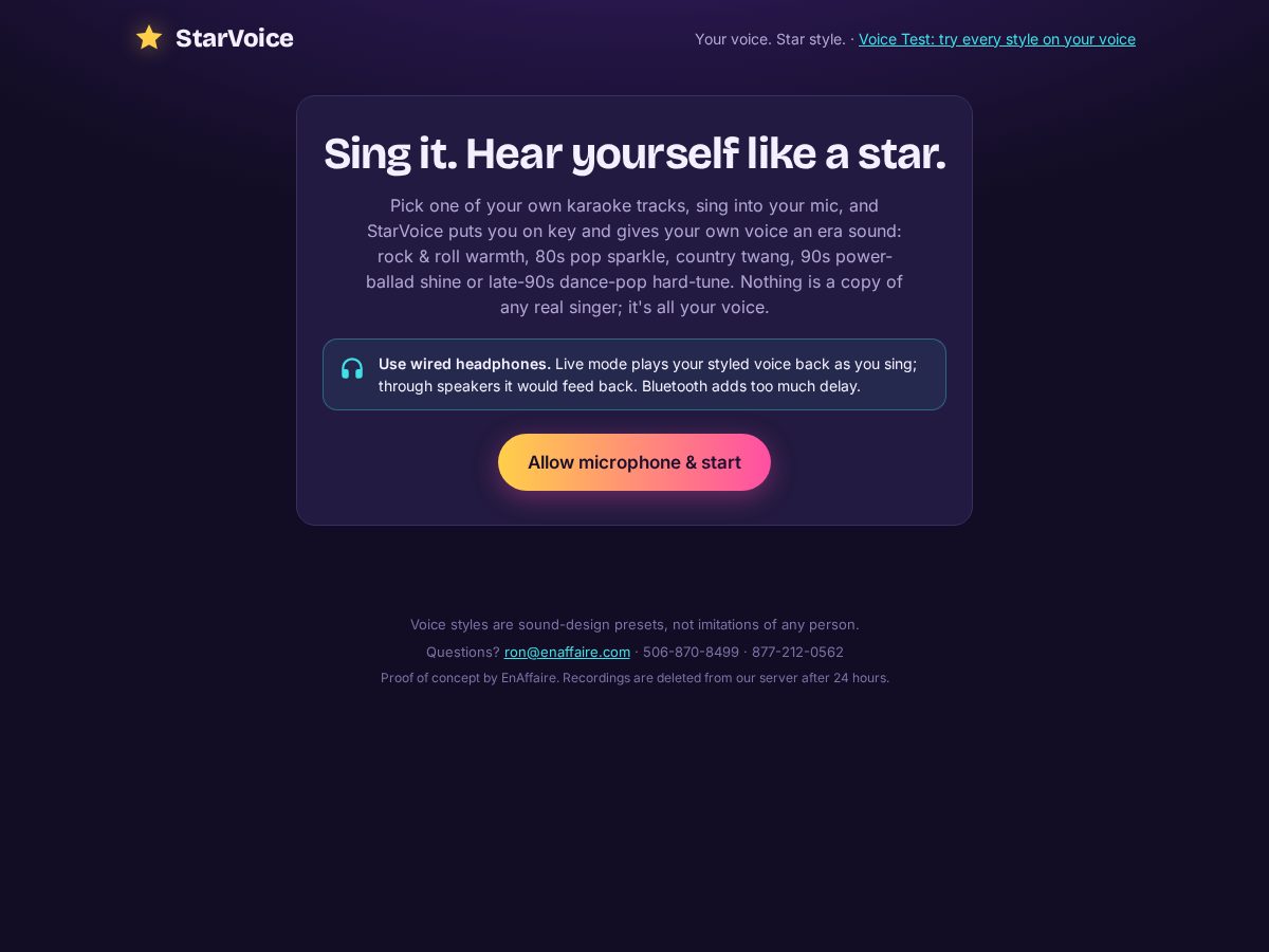 Landing-page snapshot of starvoice.dev