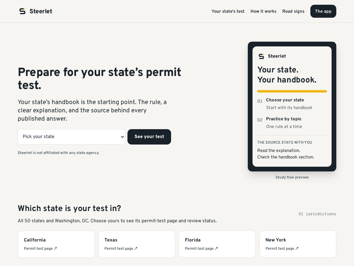 Landing-page snapshot of steerlet.app